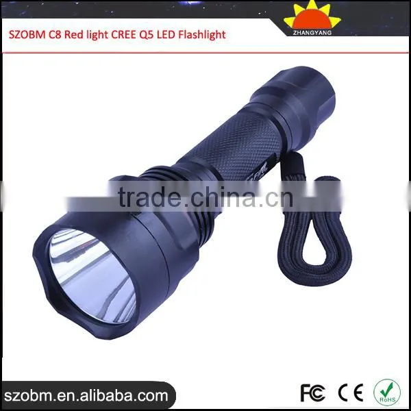 2016 Latest SZOBM C8 Red Light Q5 LED Flashlight, Red Light Aluminum Alloy C8 Tactical LED Flashlight Torch photo-2