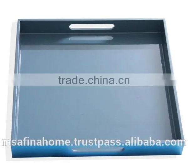 Set of 2 Square Colored Lacquer Serving Trays photo-2
