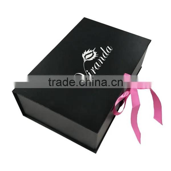 Custom Black Ribbon Closures Rigid Cardboard Collapsible Gift Box for Bra Packaging photo-4