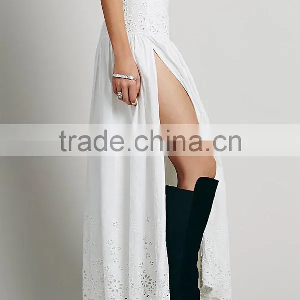 Ladies Crop Top and Long Skirt Sexy Hollow Out off Shoulder Short Sleeve White Beach Dress photo-4