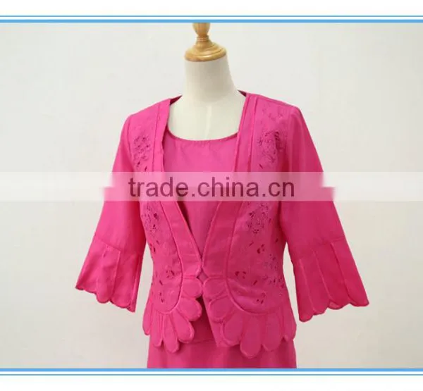 Linen Fabric Floral Embroidery Monogram Scallop Church Suits For Lady photo-5