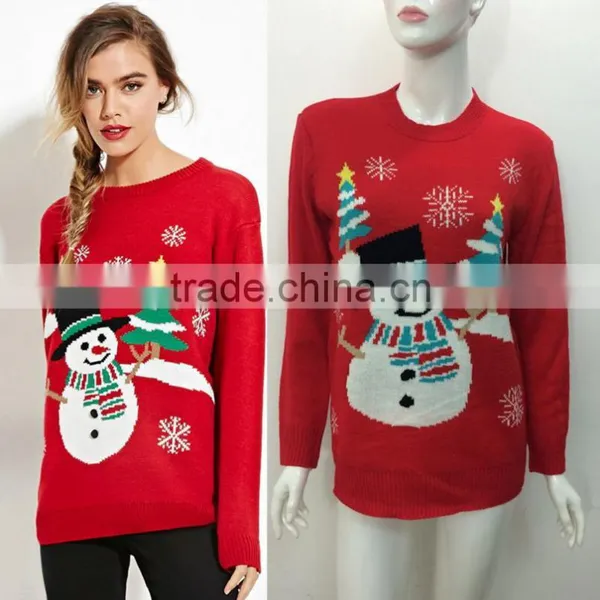 Stock Women Christmas Longline Crewneck Red Knitwear Sweatshirt Knitted Top Long Sleeve Wholesale Bulk photo-4