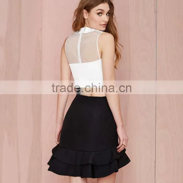 MGOO 2016 New Arrival Women Black Mermaid Skirts Fashion Hi Low Ruffles Office Suit Ladies 15144A010 photo-2