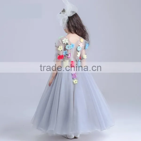 2017 Fancy Sheer Embroidery Gauze Short Sleeve Long Frocks Cotton Lining Dress photo-2