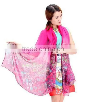 Fashion Women Chiffon Scarf Floral Print Drive Travel Shawl Beach Style Slik Wrap Pashmina photo-2