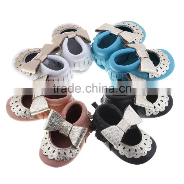 Two Color Matching Leather Moccains for Baby Girls, Lovely Baby Girl Leather Shoes photo-5