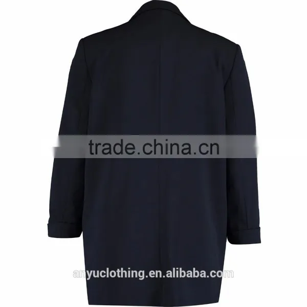 Machine Washable Fashion Navy Open Long Blazer for Women photo-2