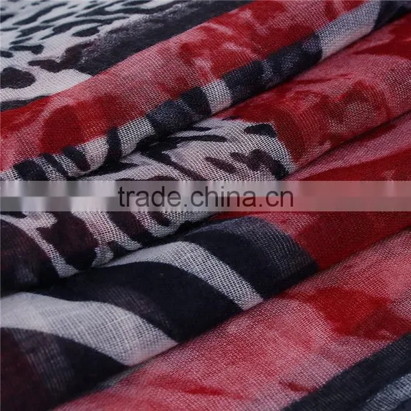 Voile Scarves & Wraps Rectangle Black Wine Red Leopard Print Scarves photo-2