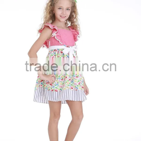 Latest Flower Patterns Girl Dress Sleeveless Ruffle Univision Boutique Kid Dress