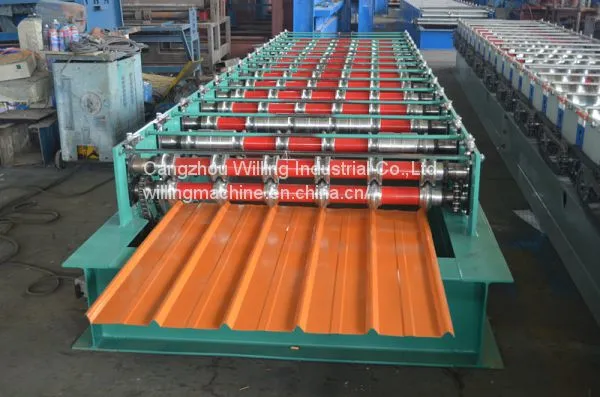 High Standard Hot Selling Galvanized Trapezoidal Roof Sheet Roll Forming Machine photo-3