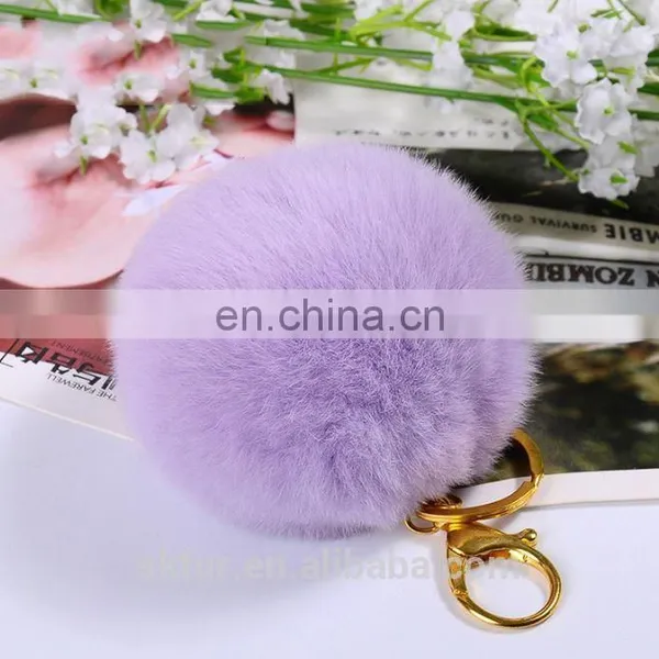 Factory Wholesale High Quality Real Rex Rabbit Fur Pom Pom Keychain photo-2