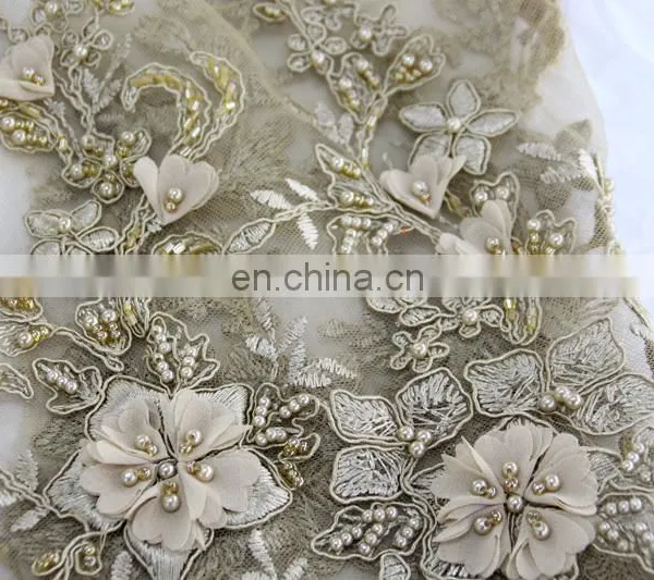 China Suppliers Handwork Embroidery Designs/handwork Beaded Lace Fabric/handwork 3d Embroidery Lace Fabric for Wedding Party photo-3