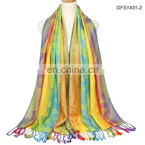 Women Shawl Style Polyester and Cotton Blend Colorful Feather Scarf photo-4