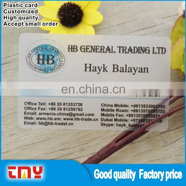 PVC Transparent Business Card Clear Frosted Plastic VIP Visiting Card