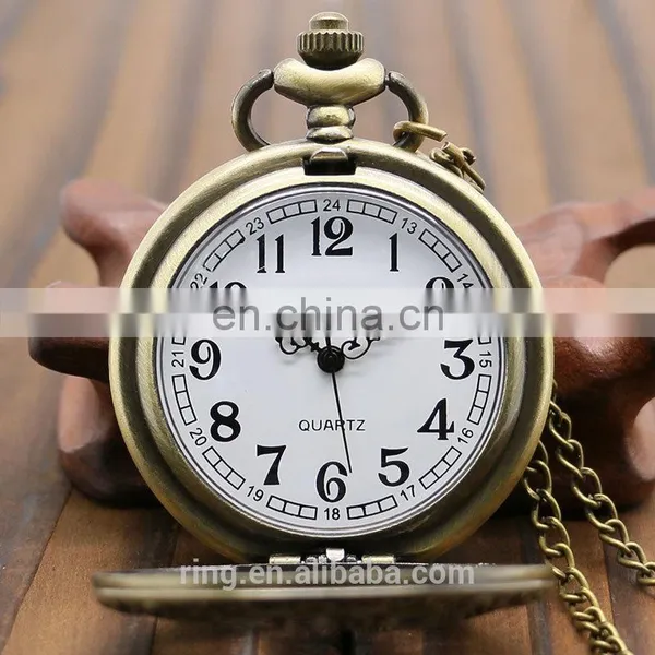 Yiwu Factory Bronze Hollow Gears Quartz Pocket Watch With Necklace Best Wedding Gift photo-2