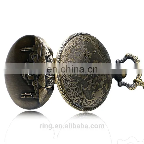 Castle Pocket Watch Chain Necklace Vintage Erotic Pocket Watches Wholesale photo-3