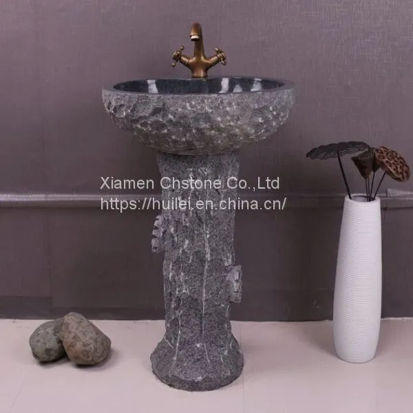 G654 Granite Pedestal Sinks,Grey Granite Wash Basins, Nature Stone Bathroom Sinks photo-2