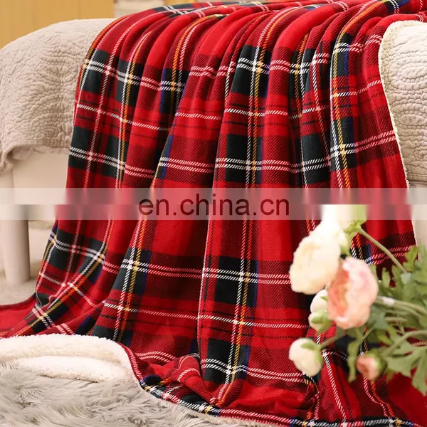 Christmas Plaid Plush Microfiber Checkered Decorative Sherpa Fleece Throw Blanket for Sofa photo-4