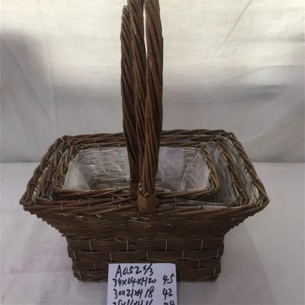 High Quality Custom Red Willow Wicker Storage Baskets With Wood Handles photo-2