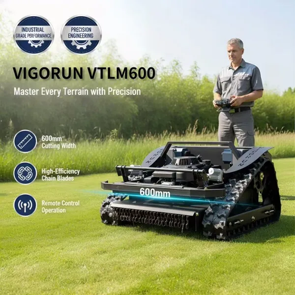 Vigorun Remote Operated Brushless Lawn Mower 0-45° Slope 1.4L Fuel Tank Tracked Robot Garden & Greening Equipment