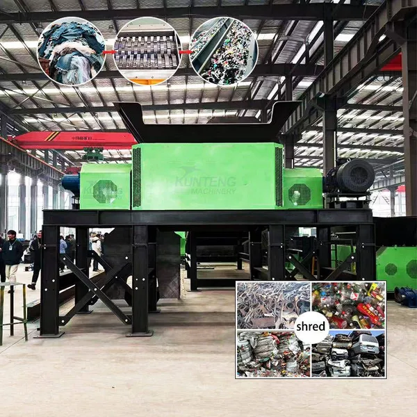 Machine de broyage industriel des déchets municipaux mélangés avec des racines d'arbres et des seaux en plastique à double axe EPC