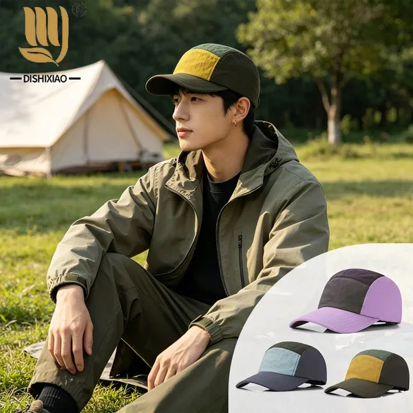 Custom Hat 5 Panel Outdoor Functional Cap With Woven Label Waterproof Breathable Design Unisex Camping Hiking Cap Wholesales photo-2