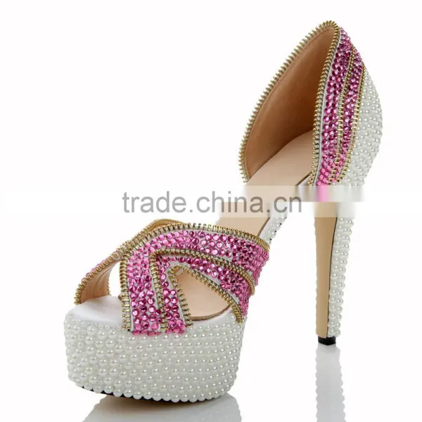 2015 Luxurious Diamond Pearl Upper Dress Shoes for Women Girls White Dress Shoes photo-2