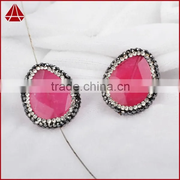 Peachblow Jade Faceted Beads Inlaid Zircon Paved Beads, Zircon Jewelry Wholesale With CZ Paved Cap