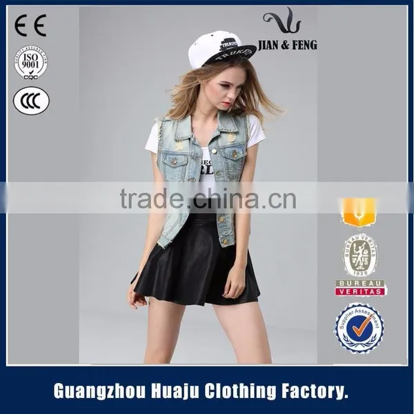 2016 Summer Cheap Womens Denim Vest With Hood for Sale photo-3