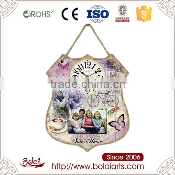 Multi Function Home Decoration and Photo Frame Mdf Wooden Clock Wholesale