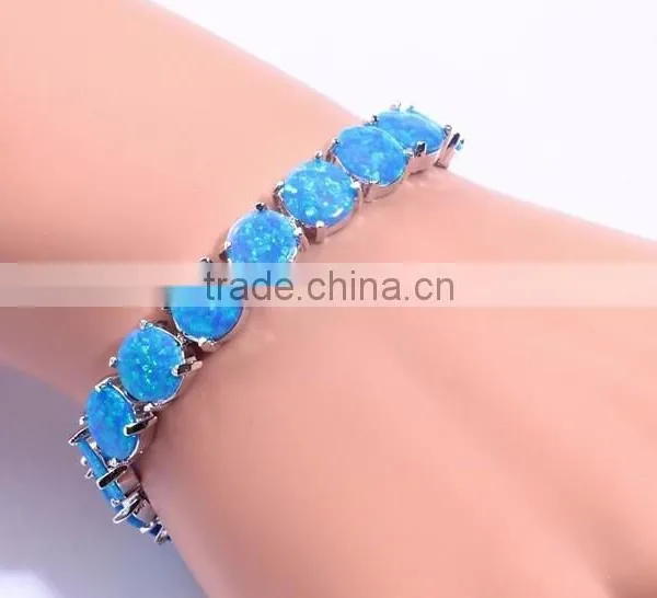 Custom 925 Sterling Silver Blue Fire Opal Girls Fancy Bracelets photo-2