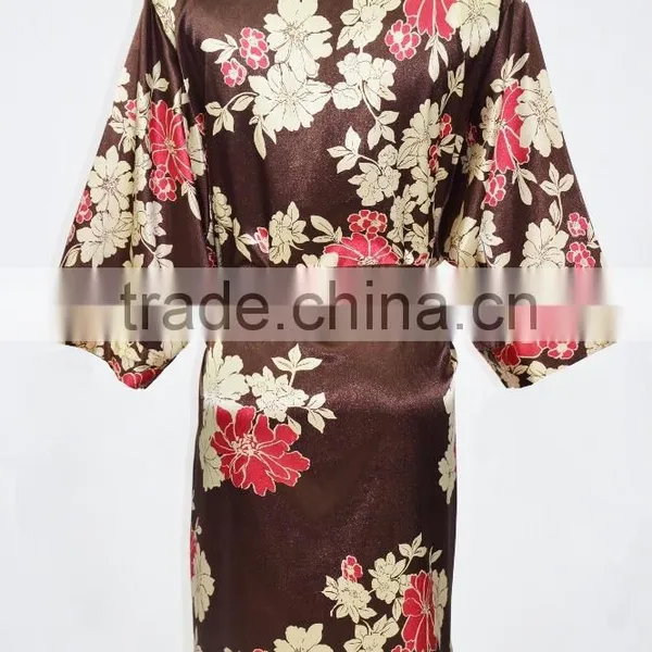 Latest Long Women Floral Satin Kimono Bath Robes Wholesale photo-2