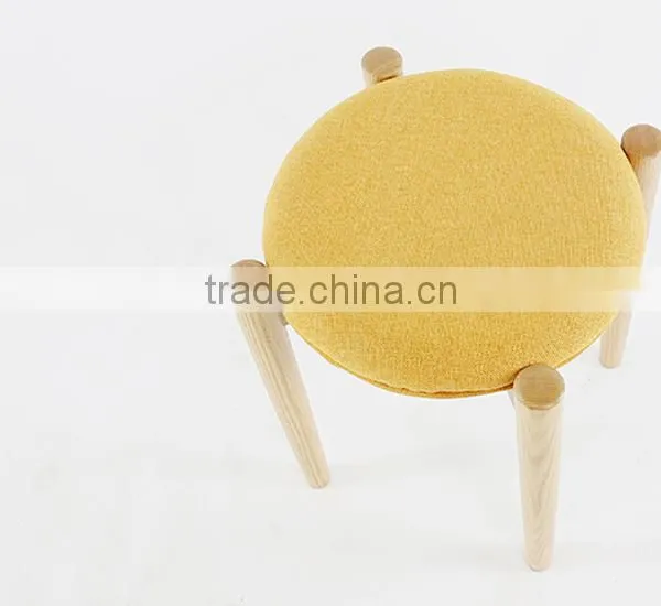 Living Room Furniture Mini Modern Design Round Solid Wood With Fabric Seat Stool photo-2
