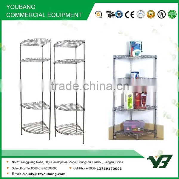 2015 Hot Sell NSF 50KGS Light Duty 3 Layer Chrome Corner Metal Wire Shelf Rack With 4 Wheels (YB-WS016) photo-2