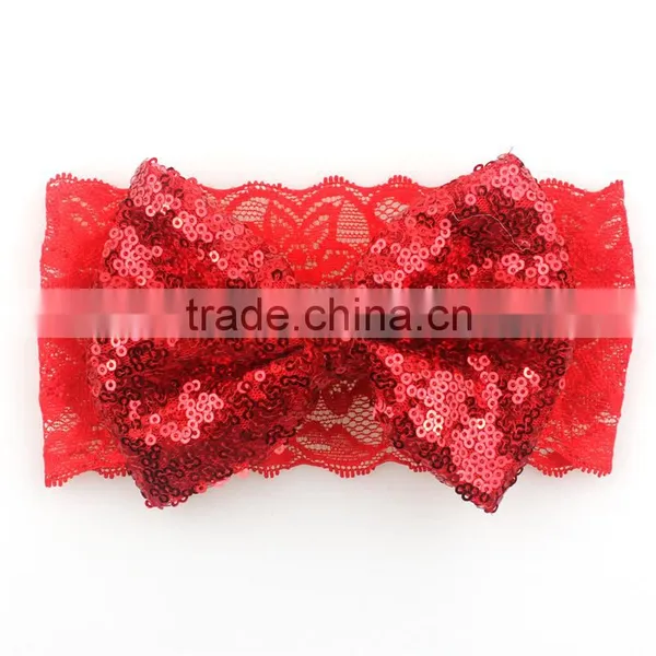 Sequin Bowkont Lace Headwraps - Fabric Knitted Bow Elastic Headband-flashing Bow Headbands photo-2