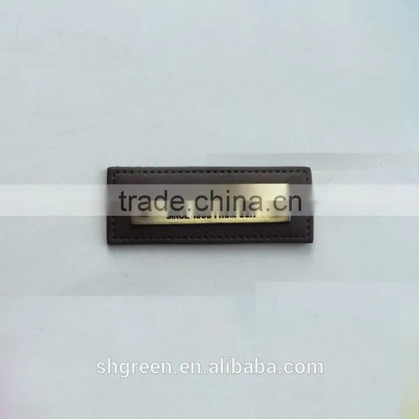Promotional White Real Leather Label With Engraved Logo Metal Plate photo-5