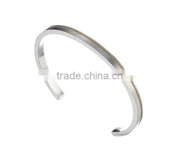 2016 Cheap Stainless Steel Bangle Jewelry Two Tone Grooved Cuff Bracelet for Men and Women photo-4