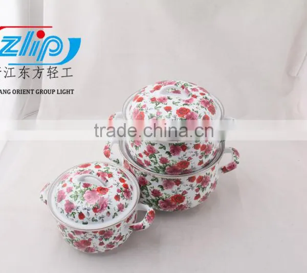 3 PCS ENAMEL CASSEROLE FULL OF FLOWER photo-3