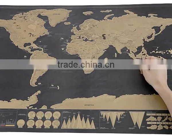 CT-750 Travel World Map Hard Paper Travel Map Small Black Mini Map Black Luxury photo-4