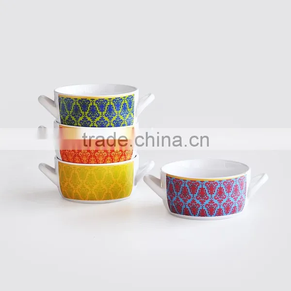 Stoneware Japanese Style Bowl in Handpainted Design or Decal Printing With Chopsticks Holder photo-2