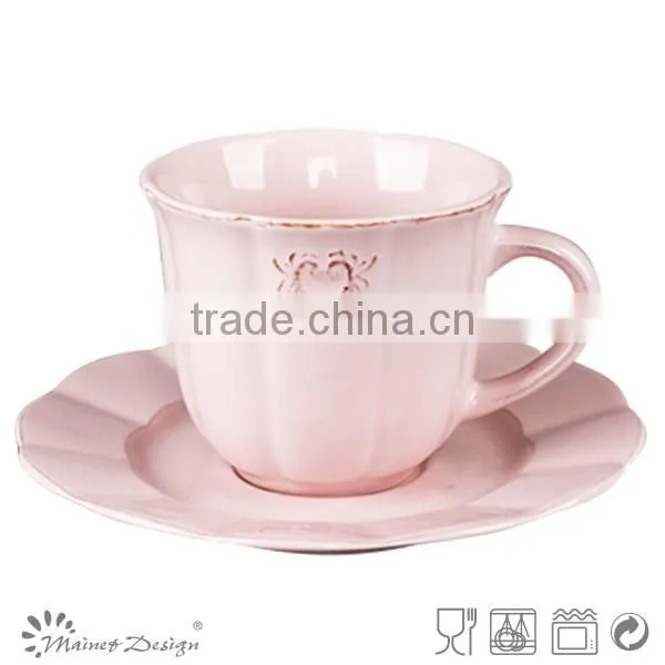 8oz Embossed Light Grey Colored Cup and Saucer photo-2