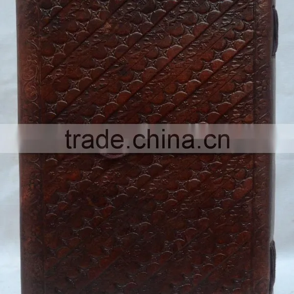 Handmade Vintage Strip Closer Camel Embossed Leather Diary photo-2