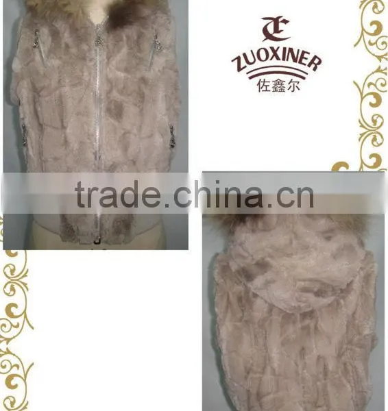 Rabbit Fur Vest With Fur Hood