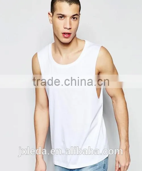 Wholesale Sleeveless Scoop Neck Dropped Armhole Plain T-shirt, Men Summer White Tank Top Custom