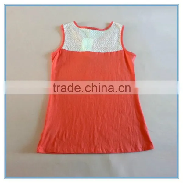 OEM 2016 New Fashion Summer Girls Children Modal Vest, Summer Girls Lace Back Sleeveless Vests Tops Printed Girls Pattern Tops photo-2