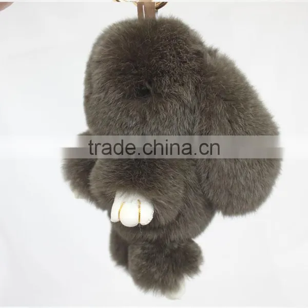 Myfur Brown Customized Big Rabbit Fur Key Pendant for Bag Charm Wholesale photo-3