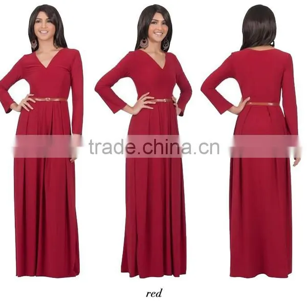 New 2016 Women's V-Neck Long Sleeve Elegant Evening Muslim Dress Abaya photo-5