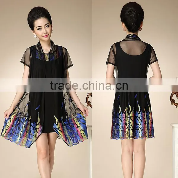 Middle Age Woman Fashion False Two-pieces Dress photo-2