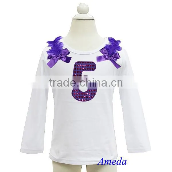 Girls Bling Purple 1st - 6th Birthday White Long Sleeves Tee photo-5