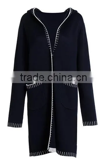 2017 Women's Open Front Heavy Hooded Mongolian Cashmere Coat With Pockets photo-3